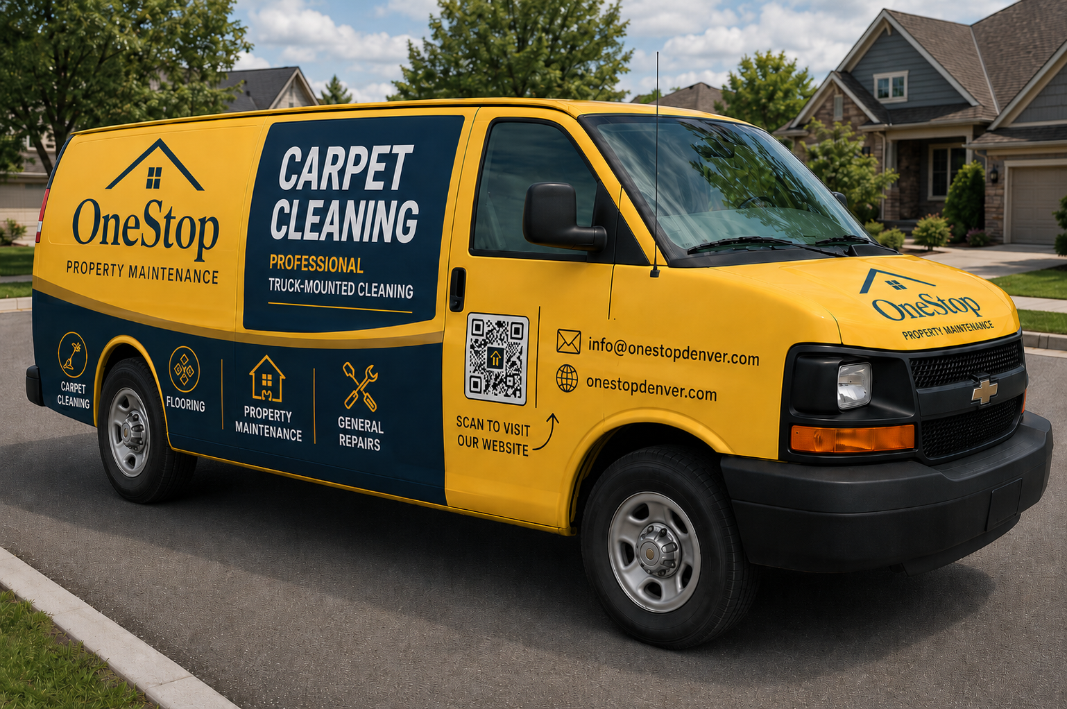 Our branded service van, outside a Denver home